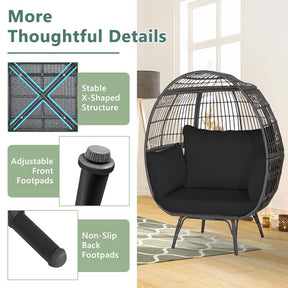 Oversized Wicker Egg Chair with 4 Cushions, Steel Frame Basket Chair Rattan Indoor Outdoor Lounger for Patio, Living Room