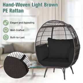 Oversized Wicker Egg Chair with 4 Cushions, Steel Frame Basket Chair Rattan Indoor Outdoor Lounger for Patio, Living Room