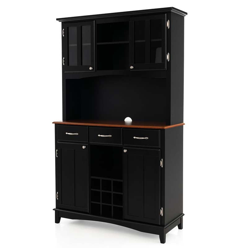 72.5" Kitchen Hutch Storage Cabinet, Pantry Buffet Sideboard with Wine Rack, Microwave Countertop, Drawers & Adjustable Shelves for Dining Room