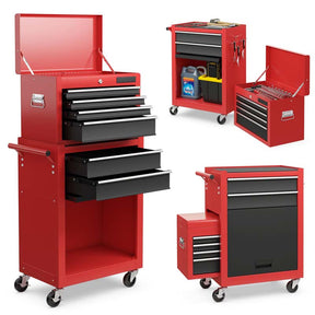 6-Drawer Rolling Tool Chest Cabinet, 2-in-1 Detachable Tool Box Organizer with Auto Locking System & Lockable Wheels for Garage Workshop