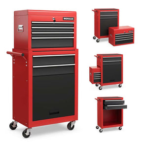 6-Drawer Rolling Tool Chest Cabinet, 2-in-1 Detachable Tool Box Organizer with Auto Locking System & Lockable Wheels for Garage Workshop