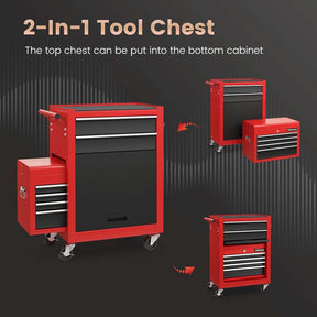 6-Drawer Rolling Tool Chest Cabinet, 2-in-1 Detachable Tool Box Organizer with Auto Locking System & Lockable Wheels for Garage Workshop
