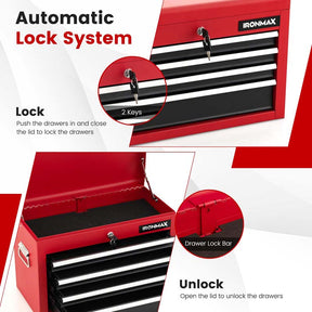 6-Drawer Rolling Tool Chest Cabinet, 2-in-1 Detachable Tool Box Organizer with Auto Locking System & Lockable Wheels for Garage Workshop