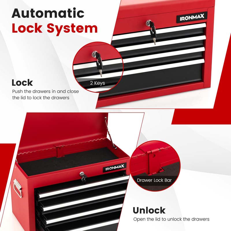 6-Drawer Rolling Tool Chest Cabinet, 2-in-1 Detachable Tool Box Organizer with Auto Locking System & Lockable Wheels for Garage Workshop