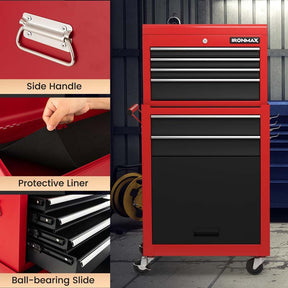 6-Drawer Rolling Tool Chest Cabinet, 2-in-1 Detachable Tool Box Organizer with Auto Locking System & Lockable Wheels for Garage Workshop