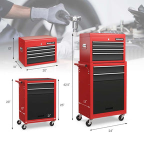 6-Drawer Rolling Tool Chest Cabinet, 2-in-1 Detachable Tool Box Organizer with Auto Locking System & Lockable Wheels for Garage Workshop