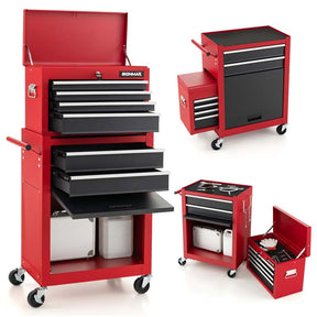 6-Drawer Rolling Tool Chest Cabinet, 2-in-1 Detachable Tool Box Organizer with Auto Locking System & Lockable Wheels for Garage Workshop