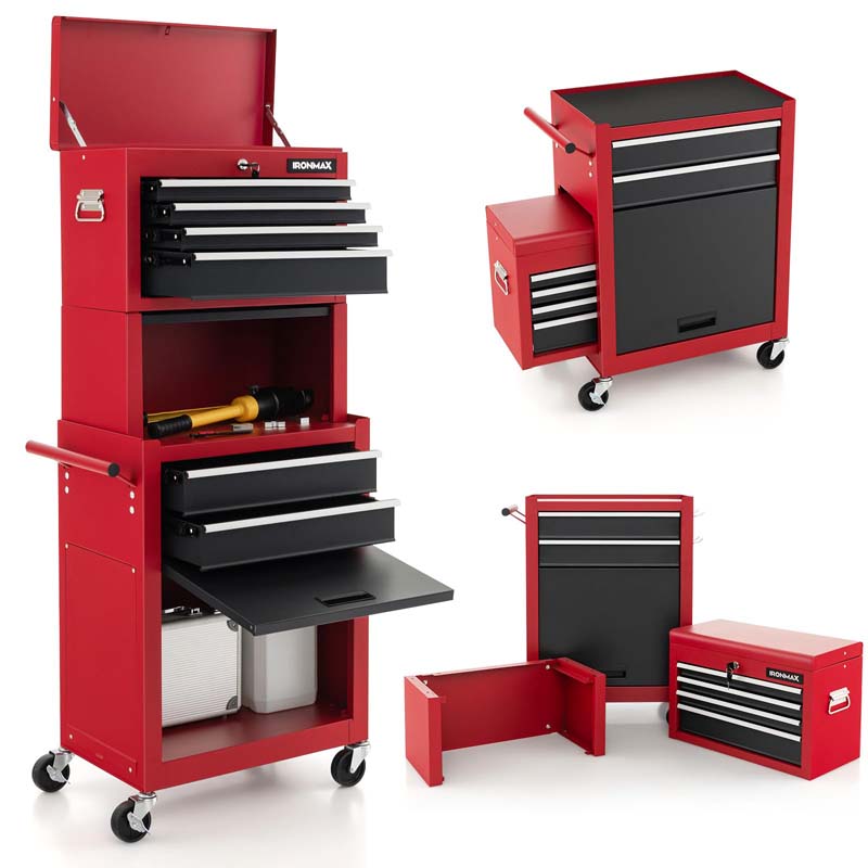 6-Drawer Rolling Tool Chest Cabinet, 3-in-1 Detachable Heavy-Duty High Capacity Tool Box Combo with Lockable Wheels for Garage Workshop