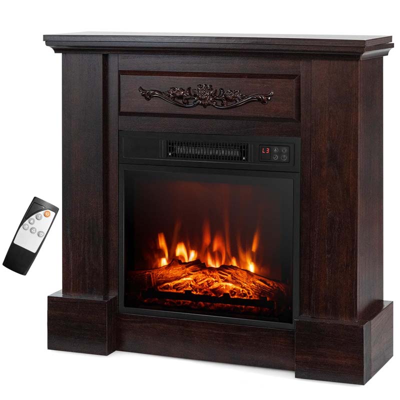 1400W Electric Fireplace Heater with Mantel, 32" Freestanding Fireplace Mantel w/ Remote Control, Thermostat & 6H Timer, Adjustable 3D Flame
