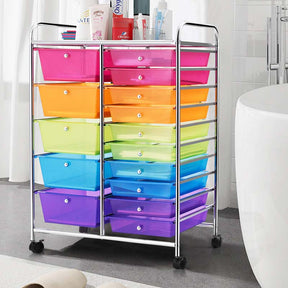 15-Drawer Storage Drawer Cart Tools Scrapbook Paper Organizer Cart Office School Utility Cart Rolling Storage Cart with Wheels