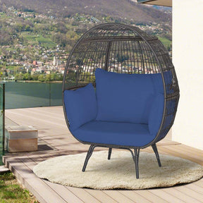 Oversized Wicker Egg Chair with 4 Cushions, Steel Frame Basket Chair Rattan Indoor Outdoor Lounger for Patio, Living Room