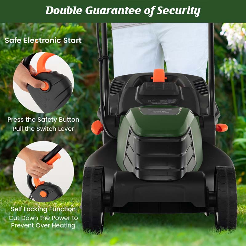 10 AMP 13" Electric Push Lawn Mower 2-in-1 Walk-Behind Lawnmower with Collection Box, 3 Adjustable Height Position