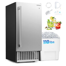 110 LBS/24H Commercial Ice Maker, 15" Built-in Undercounter Ice Machine with 25 LBS Storage & Reversible Door for Home Bar, Restaurant