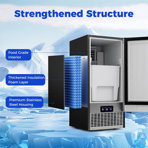 110 LBS/24H Commercial Ice Maker, 15" Built-in Undercounter Ice Machine with 25 LBS Storage & Reversible Door for Home Bar, Restaurant