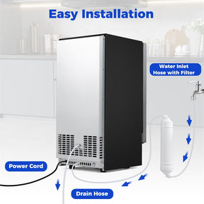 110 LBS/24H Commercial Ice Maker, 15" Built-in Undercounter Ice Machine with 25 LBS Storage & Reversible Door for Home Bar, Restaurant