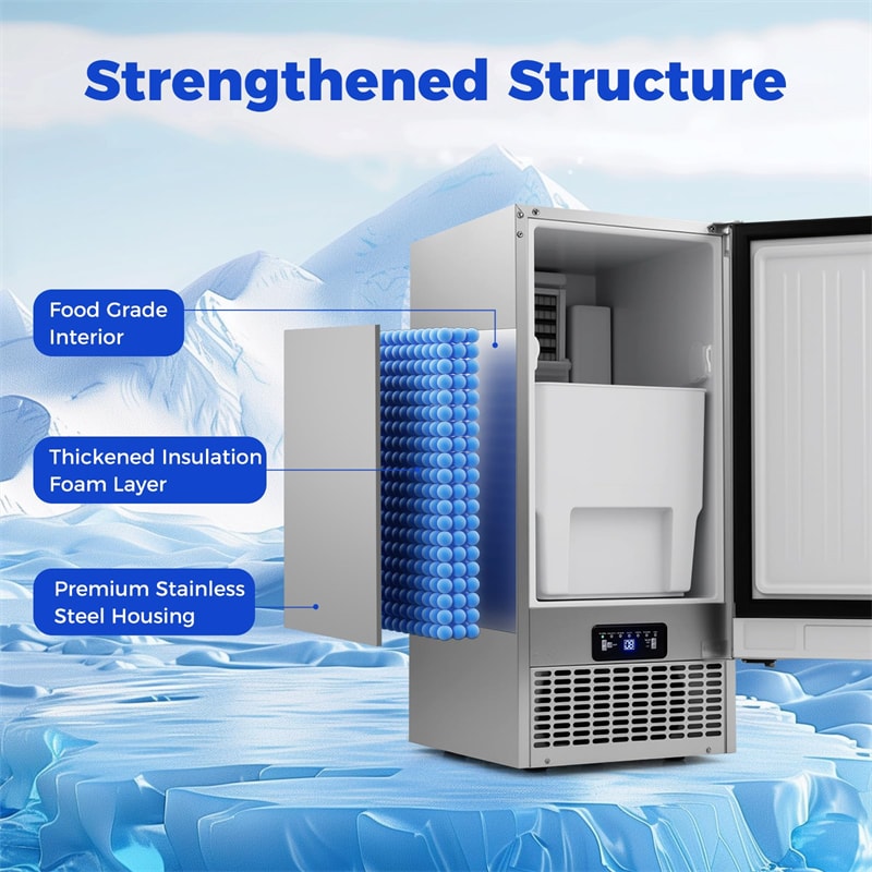 110 LBS/24H Commercial Ice Maker, 15" Built-in Undercounter Ice Machine with 25 LBS Storage & Reversible Door for Home Bar, Restaurant