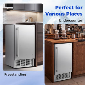 110 LBS/24H Commercial Ice Maker, 15" Built-in Undercounter Ice Machine with 25 LBS Storage & Reversible Door for Home Bar, Restaurant