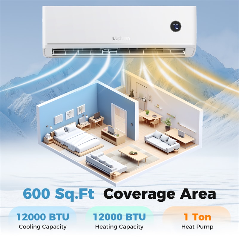 12000 BTU 18.1 SEER2 Mini Split Air Conditioner & Heater, WiFi Alexa Enabled Inverter Ductless AC & Heat Pump System, Cools Up to 600 Sq Ft