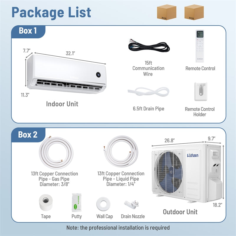 12000 BTU 18.1 SEER2 Mini Split Air Conditioner & Heater, WiFi Alexa Enabled Inverter Ductless AC & Heat Pump System, Cools Up to 600 Sq Ft