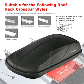14 Cu.Ft Hard Shell Rooftop Cargo Carrier Waterproof Cargo Box w/ Dual Side Opening & Security Key, 165LBS Load Roof Storage Box for 17-22.8" Crossbar