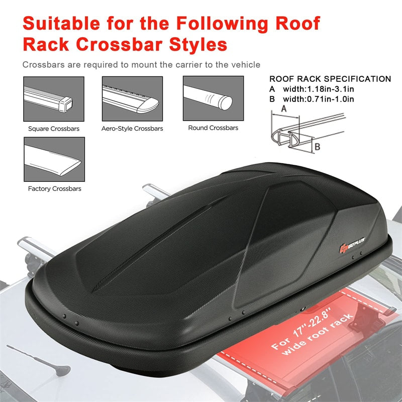14 Cu.Ft Hard Shell Rooftop Cargo Carrier Waterproof Cargo Box w/ Dual Side Opening & Security Key, 165LBS Load Roof Storage Box for 17-22.8" Crossbar