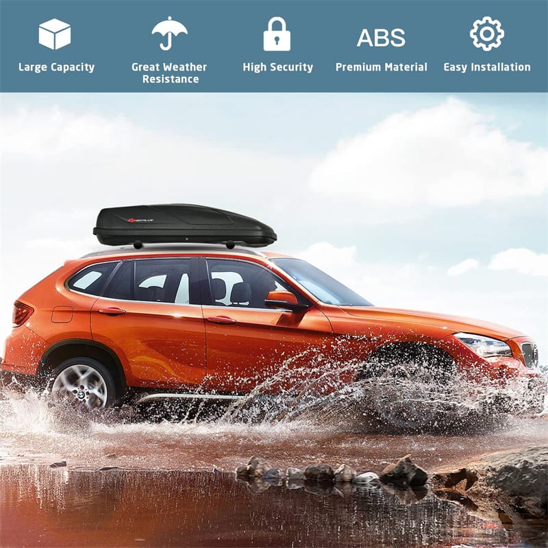 14 Cu.Ft Hard Shell Rooftop Cargo Carrier Waterproof Cargo Box w/ Dual Side Opening & Security Key, 165LBS Load Roof Storage Box for 17-22.8" Crossbar