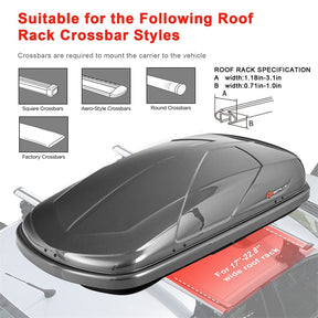 14 Cu.Ft Hard Shell Rooftop Cargo Carrier Waterproof Cargo Box w/ Dual Side Opening & Security Key, 165LBS Load Roof Storage Box for 17-22.8" Crossbar