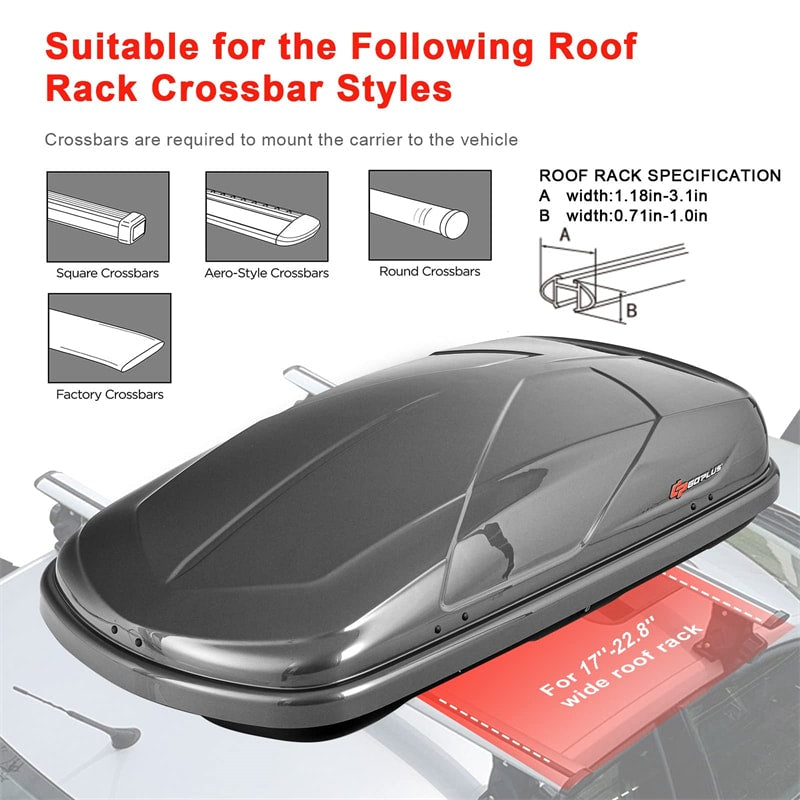 14 Cu.Ft Hard Shell Rooftop Cargo Carrier Waterproof Cargo Box w/ Dual Side Opening & Security Key, 165LBS Load Roof Storage Box for 17-22.8" Crossbar