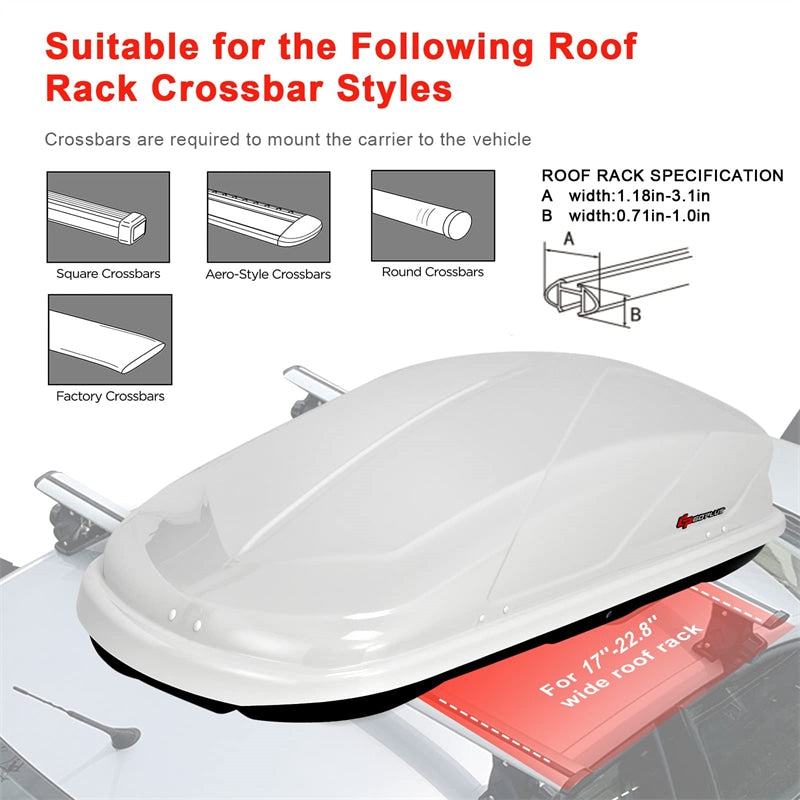 14 Cu.Ft Hard Shell Rooftop Cargo Carrier Waterproof Cargo Box w/ Dual Side Opening & Security Key, 165LBS Load Roof Storage Box for 17-22.8" Crossbar