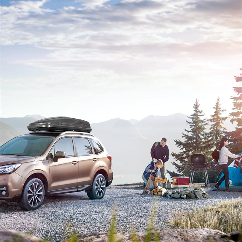 14 Cu.Ft Hard Shell Rooftop Cargo Carrier Waterproof Cargo Box w/ Dual Side Opening & Security Key, 165LBS Load Roof Storage Box for 17-22.8" Crossbar