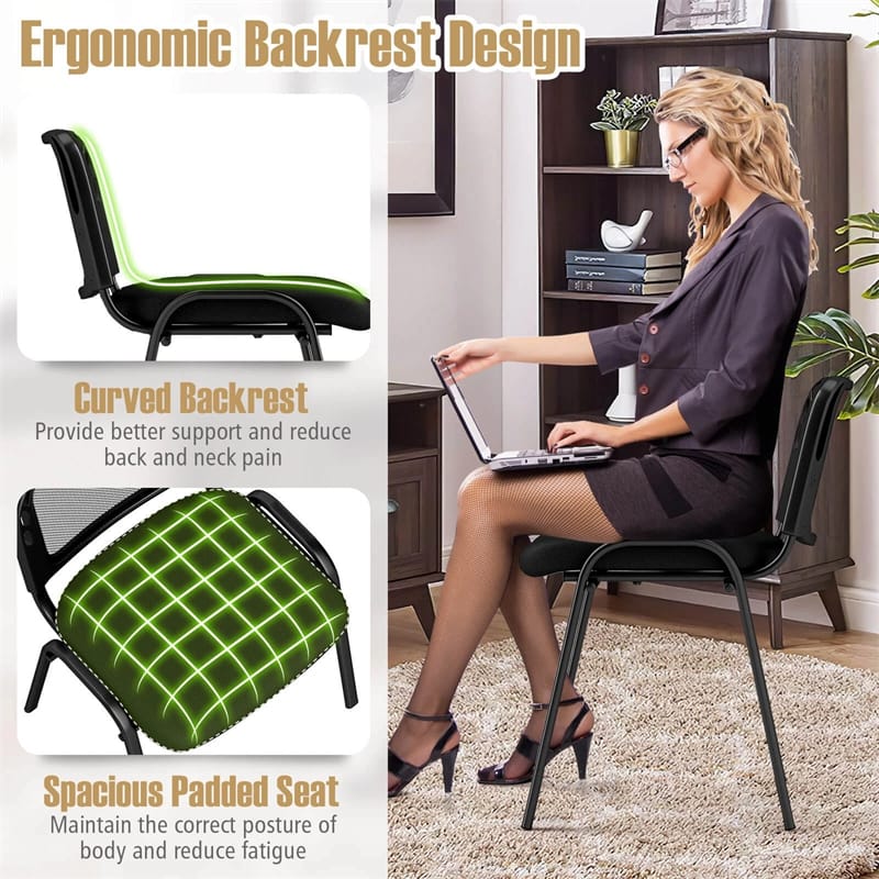 5/10/15 Pack Stackable Office Guest Chairs with Mesh Back & Padded Seat, 330lbs Capacity Conference Room Chairs for Waiting Room Reception