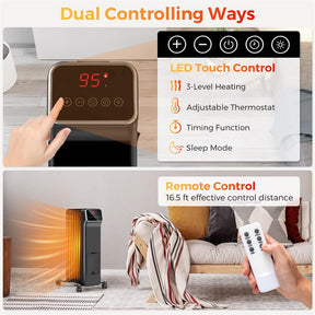 1500W Oil Filled Radiator Heater with Remote Control, Adjustable Thermostat, 24H Timer & 3 Modes, Portable Electric Space Heater for Home Office