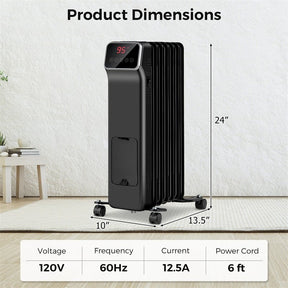 1500W Oil Filled Radiator Heater with Remote Control, Adjustable Thermostat, 24H Timer & 3 Modes, Portable Electric Space Heater for Home Office