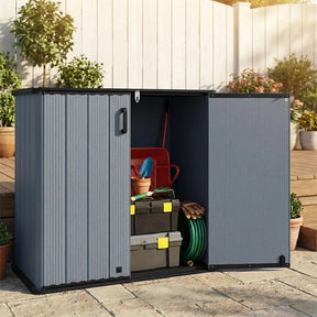23.5 Cu.ft Outdoor Storage Shed, 175 Gallon All-Weather Resin Patio Deck Box with Floor & Lockable Door, Waterproof Horizontal Garden Tool Shed