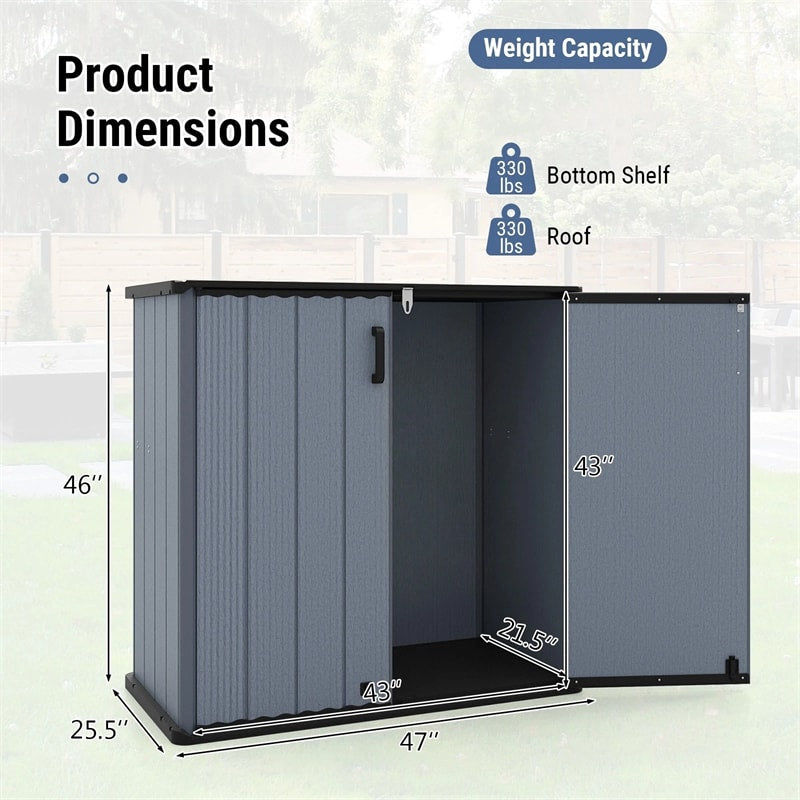 23.5 Cu.ft Outdoor Storage Shed, 175 Gallon All-Weather Resin Patio Deck Box with Floor & Lockable Door, Waterproof Horizontal Garden Tool Shed