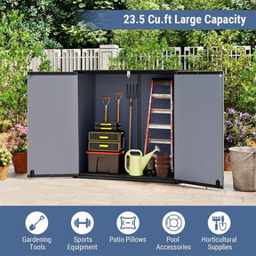 23.5 Cu.ft Outdoor Storage Shed, 175 Gallon All-Weather Resin Patio Deck Box with Floor & Lockable Door, Waterproof Horizontal Garden Tool Shed