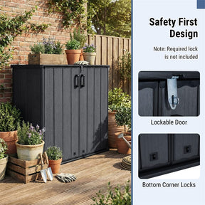 23.5 Cu.ft Outdoor Storage Shed, 175 Gallon All-Weather Resin Patio Deck Box with Floor & Lockable Door, Waterproof Horizontal Garden Tool Shed