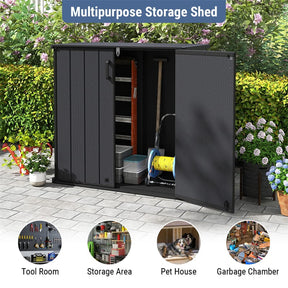 23.5 Cu.ft Outdoor Storage Shed, 175 Gallon All-Weather Resin Patio Deck Box with Floor & Lockable Door, Waterproof Horizontal Garden Tool Shed