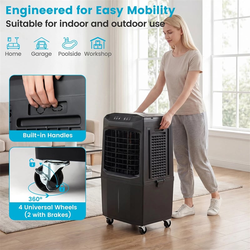 1800 CFM Swamp Cooler, 3-in-1 Evaporative Air Cooler with 7 Gal Detachable Water Tank, Remote & 12H Timer, Portable Cooling Fan for Home Patio Garage