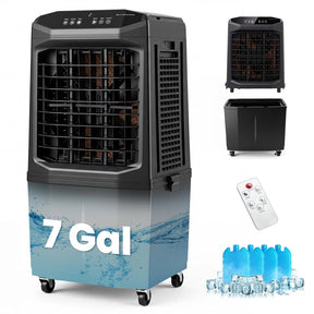 1800 CFM Swamp Cooler, 3-in-1 Evaporative Air Cooler with 7 Gal Detachable Water Tank, Remote & 12H Timer, Portable Cooling Fan for Home Patio Garage