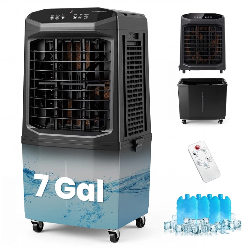 1800 CFM Swamp Cooler, 3-in-1 Evaporative Air Cooler with 7 Gal Detachable Water Tank, Remote & 12H Timer, Portable Cooling Fan for Home Patio Garage