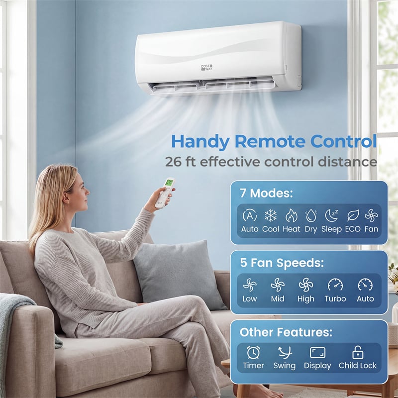 18000 BTU 19 SEER2 208-230V Mini Split Air Conditioner & Heater, Inverter Ductless AC Heat Pump System, Full Installation Kit, Cools up to 1250 Sq Ft