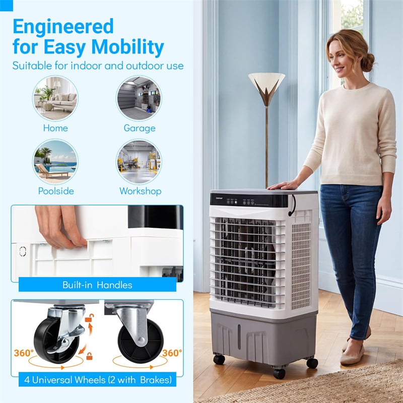 1800 CFM Swamp Cooler, 3-in-1 Evaporative Air Cooler w/ 4 Gal Water Tank, Remote, 3 Speeds & 12H Timer, Portable Cooling Fan for Indoor Outdoor