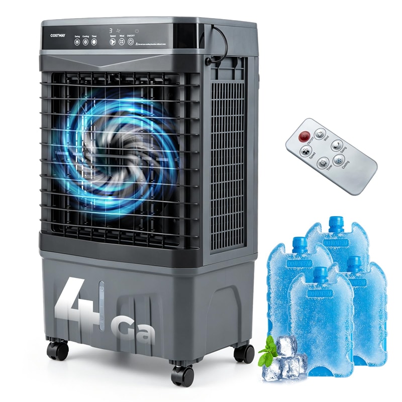 1800 CFM Swamp Cooler, 3-in-1 Evaporative Air Cooler w/ 4 Gal Water Tank, Remote, 3 Speeds & 12H Timer, Portable Cooling Fan for Indoor Outdoor