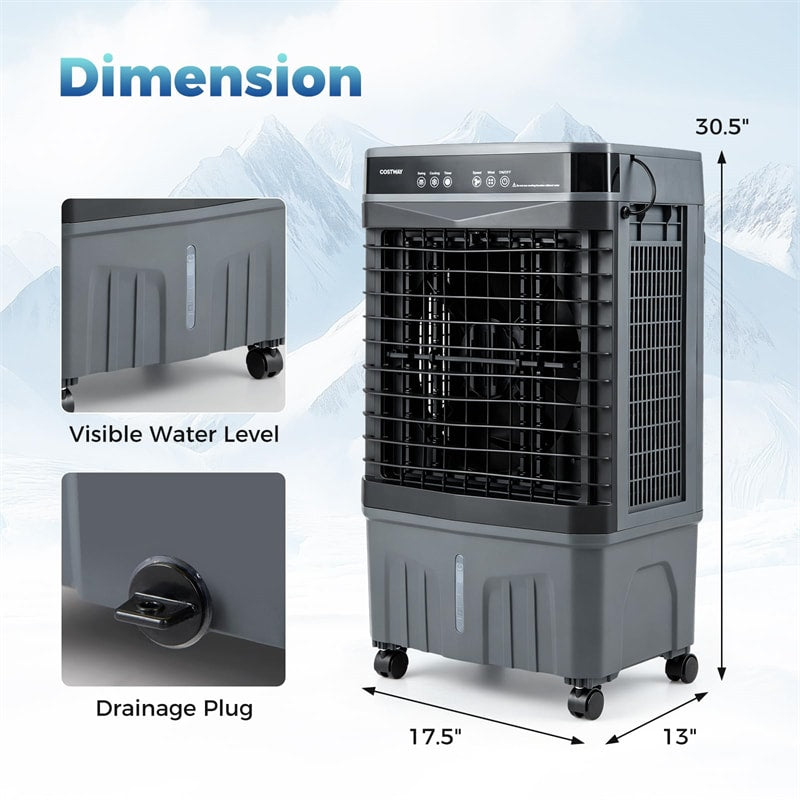 1800 CFM Swamp Cooler, 3-in-1 Evaporative Air Cooler w/ 4 Gal Water Tank, Remote, 3 Speeds & 12H Timer, Portable Cooling Fan for Indoor Outdoor
