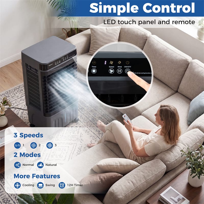 1800 CFM Swamp Cooler, 3-in-1 Evaporative Air Cooler w/ 4 Gal Water Tank, Remote, 3 Speeds & 12H Timer, Portable Cooling Fan for Indoor Outdoor