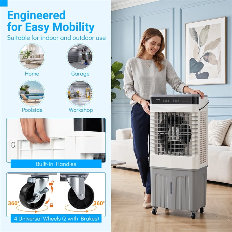2100 CFM Swamp Cooler, 3-in-1 Evaporative Air Cooler with 7.2 Gal Water Tank, Remote, 12H Timer & 4 Ice Packs, Portable Cooling Fan for Indoor Outdoor