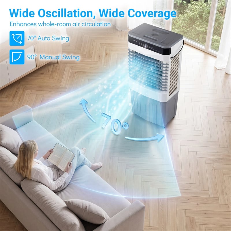 2100 CFM Swamp Cooler, 3-in-1 Evaporative Air Cooler with 7.2 Gal Water Tank, Remote, 12H Timer & 4 Ice Packs, Portable Cooling Fan for Indoor Outdoor