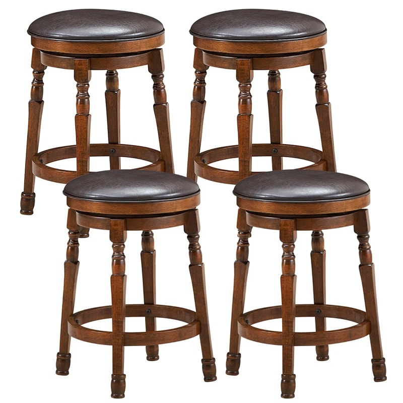 24" Backless Swivel Bar Stools Set of 2/4, Rubber Wood Counter Height Bar Chairs with Faux Leather Padded Seat for Kitchen Island, Pub, Cafe