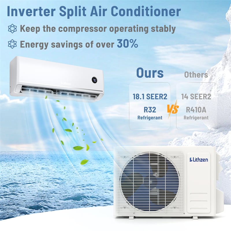 24000 BTU 18.1 SEER2 208/230V Mini Split AC & Heater, WiFi Alexa Enabled Energy Efficient Inverter Ductless Heat Pump System, Cools Up to 1200 Sq. Ft
